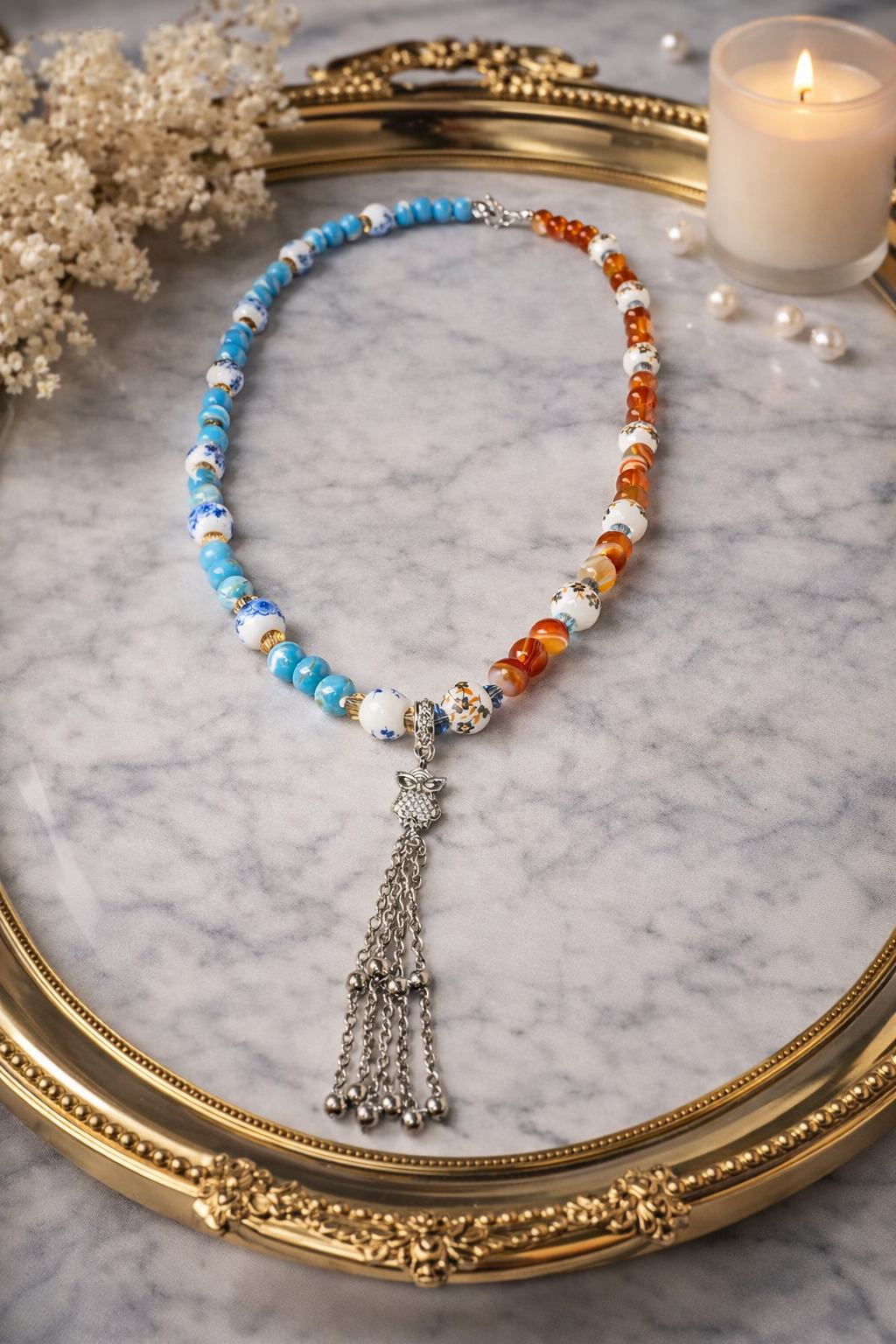 bracelet & necklace Turquoise Quartzite • Shell • Carnelian - Image 3