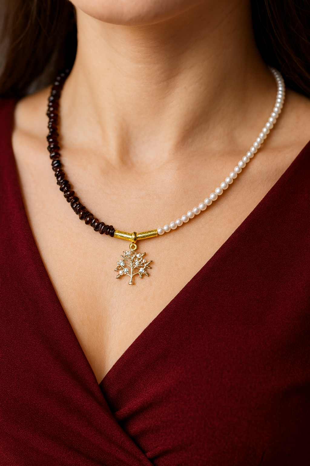 Garnet + Freshwater Pearl Necklace
